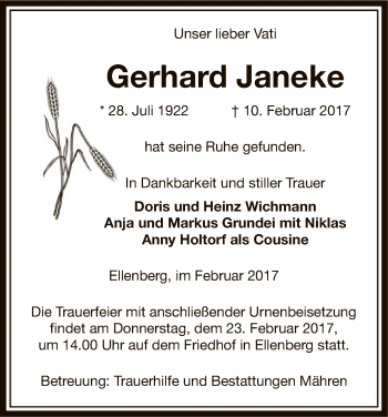 Traueranzeige von Gerhard Janeke von Uelzen