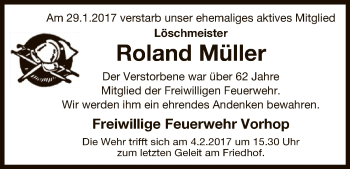 Traueranzeige von Roland Müller von Uelzen