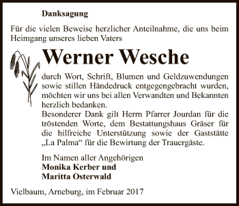 Traueranzeige von Werner Wesche von Uelzen