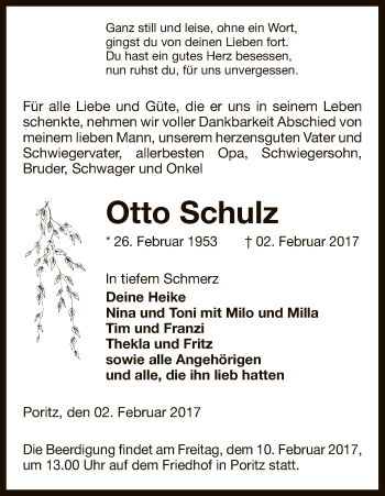 Traueranzeige von Otto Schulz von Uelzen