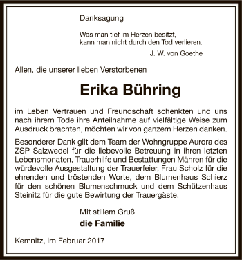 Traueranzeige von Erika Bühring von Uelzen