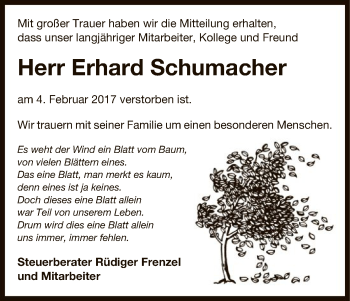 Traueranzeige von Erhard Schumacher von Uelzen