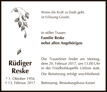 Traueranzeige von Rüdiger Reske von Uelzen