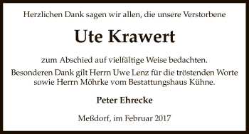 Traueranzeige von Ute Krawert von Uelzen