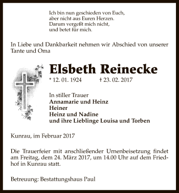 Traueranzeige von Elsbeth Reinecke von Uelzen