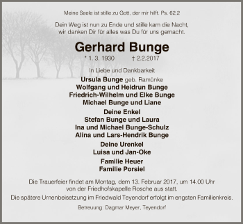 Traueranzeige von Gerhard Bunge von Uelzen