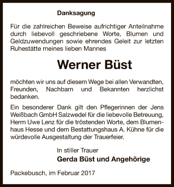 Traueranzeige von Werner Büst von Uelzen