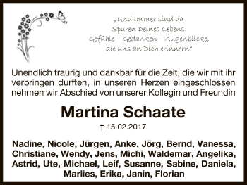 Traueranzeige von Martina Schaate von Uelzen