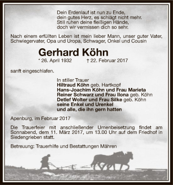 Traueranzeige von Gerhard Köhn von Uelzen