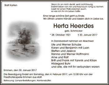 Traueranzeige von Herta Heerdes von Uelzen
