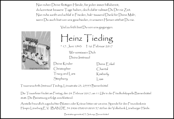 Traueranzeige von Heinz Tieding von Uelzen