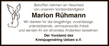 Traueranzeige von Marion Rühmann von Uelzen