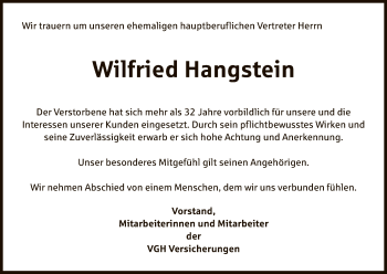 Traueranzeige von Wilfried Hangstein von Uelzen