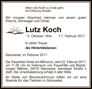 Traueranzeige von Lutz Koch von Uelzen