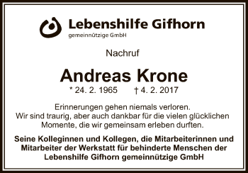 Traueranzeige von Andreas Krone von Uelzen