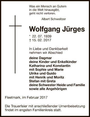 Traueranzeige von Wolfgang Jürges von Uelzen