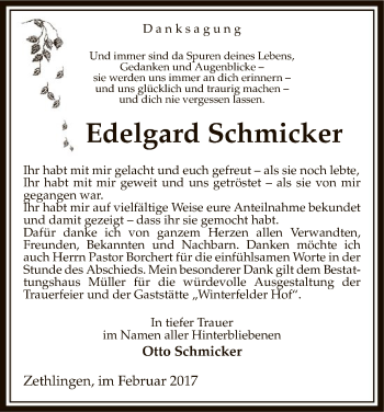 Traueranzeige von Edelgard Schmicker von Uelzen