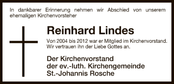 Traueranzeige von Reinhard Lindes von Uelzen