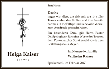 Traueranzeige von Helga Kaiser von Uelzen