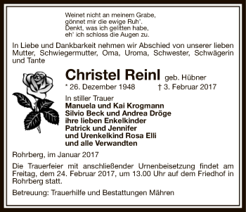 Traueranzeige von Christel Reinl von Uelzen