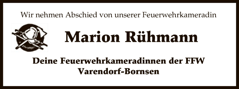  Traueranzeige für Marion Rühmann vom 24.02.2017 aus Uelzen