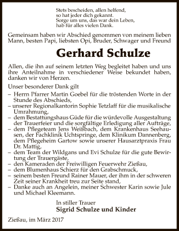 Traueranzeige von Gerhard Schulze von Uelzen