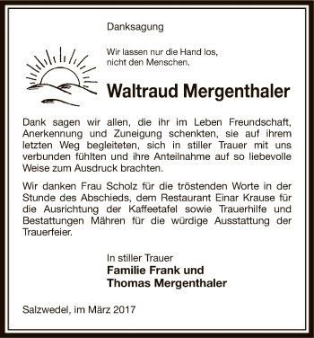 Traueranzeige von Waltraud Mergenthaler von Uelzen