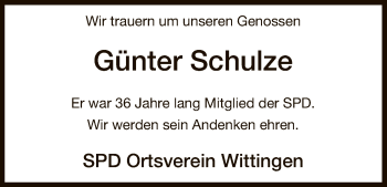 Traueranzeige von Günter Schulze von Uelzen