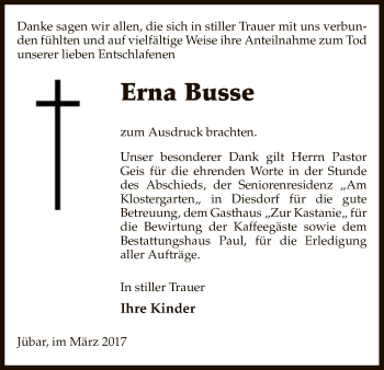 Traueranzeige von Erna Busse von Uelzen