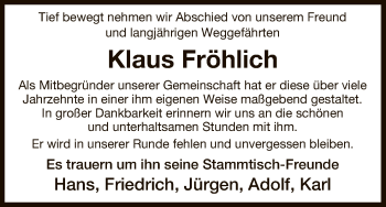 Traueranzeige von Klaus Fröhlich von Uelzen