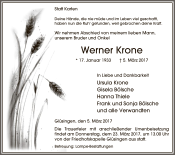 Traueranzeige von Werner Krone von Uelzen