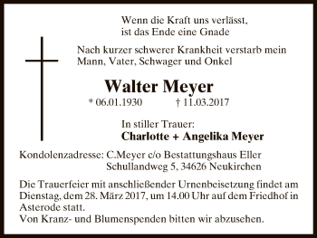 Traueranzeige von Walter Meyer von Uelzen