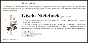 Traueranzeige von Gisela Nielebock von Uelzen