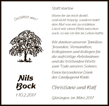 Traueranzeige von Nils Bock von Uelzen