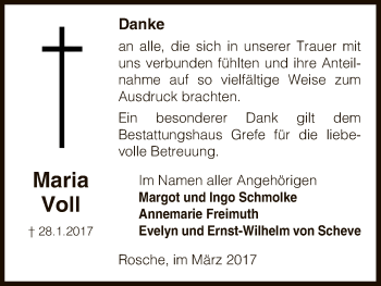 Traueranzeige von Maria Voll von Uelzen