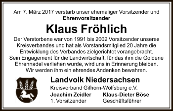 Traueranzeige von Klaus Fröhlich von Uelzen