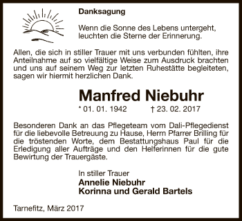 Traueranzeige von Manfred Niebuhr von Uelzen