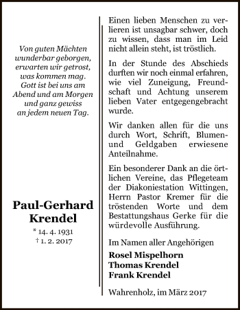 Traueranzeige von Paul-Gerhard Krendel von Uelzen