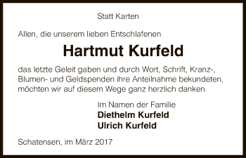 Traueranzeige von Hartmut Kurfeld von Uelzen