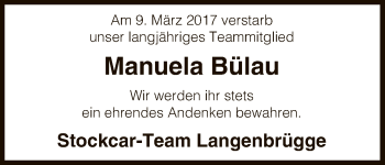 Traueranzeige von Manuela Bülau von Uelzen