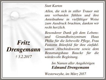 Traueranzeige von Fritz Drengemann von Uelzen