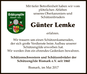 Traueranzeige von Günter Lemke von Uelzen