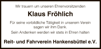 Traueranzeige von Klaus Fröhlich von Uelzen