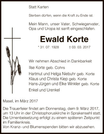 Traueranzeige von Ewald Korte von Uelzen