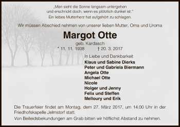 Traueranzeige von Margot Otte von Uelzen