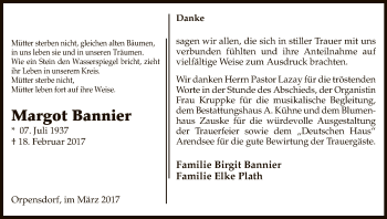 Traueranzeige von Margot Bannier von Uelzen