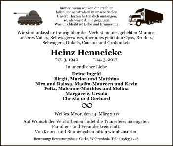 Traueranzeige von Heinz Henneicke von Uelzen