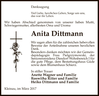 Traueranzeige von Anita Dittmann von Uelzen