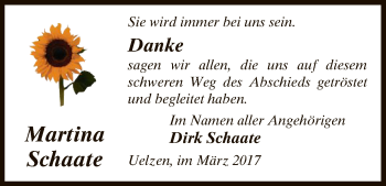 Traueranzeige von Martina Schaate von Uelzen