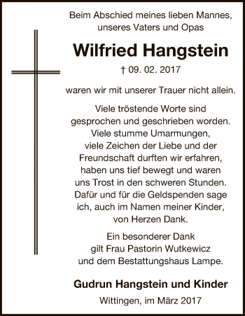 Traueranzeige von Wilfried Hangstein von Uelzen